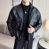 Leather Jacket Jacket Autumn and Winter Casual Men's Trendy Brand Stand-up Collar Locomotive Clothing Pu Leather Jacket