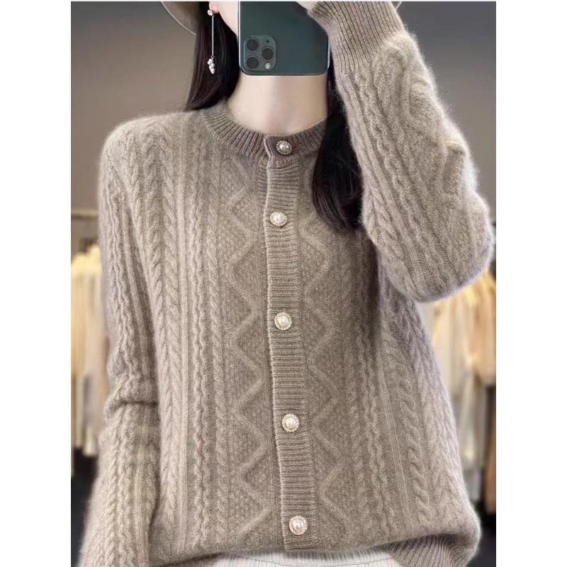 Весенний круглый вырез жакет с закруткой длинный рукав воротник стойка однотонный вязаный кардиган