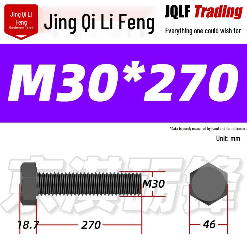 12.9 Grade High-Strength Blackened Hex Bolt M22-M48
