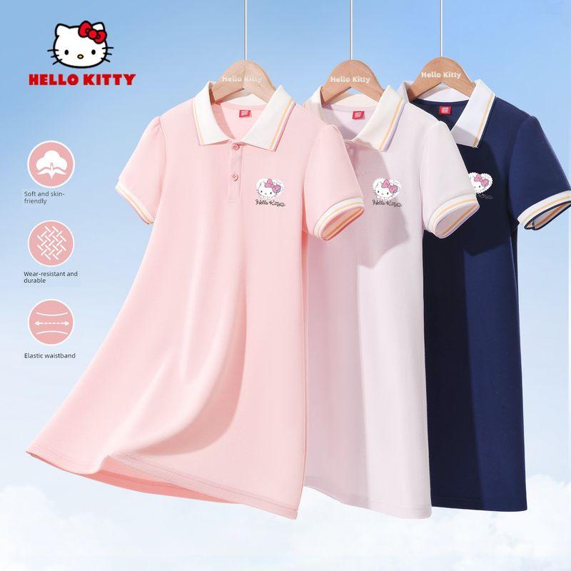 Девочковая юбка Hello Kitty Летнее платье для маленькой девочки Розовое платье принцессы Детская одежда Летнее платье Детское платье-поло