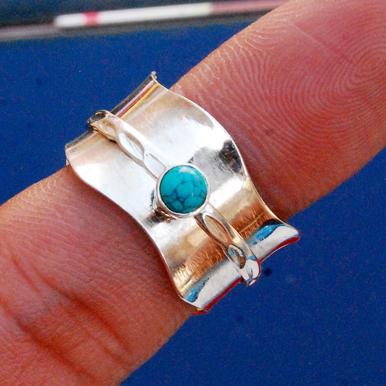 Turquoise Thumb Spinner Ring, 925 Silver Ring, Three Stone Spinner Ring, Fidget Ring, Thumb Ring, Meditation Ring, Worry Ring, New Year Gift