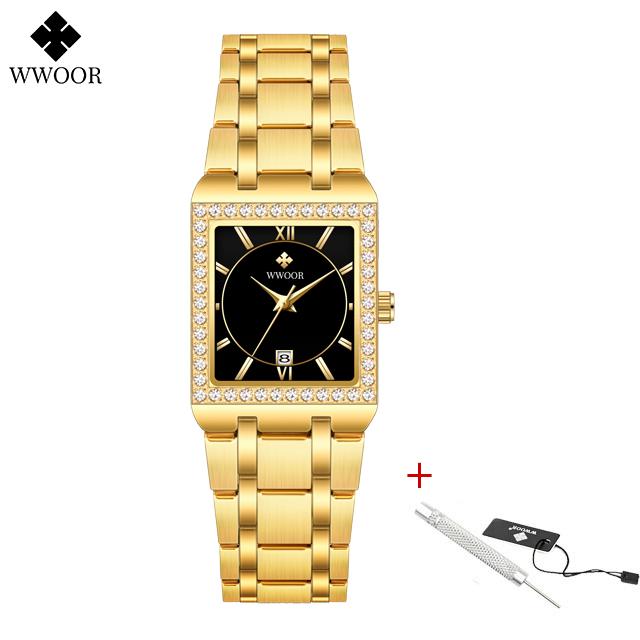 WWOOR Reloj New Fashion Ladies Diamond Watch Top Brand Luxury Square Wrist Watch Simple Women Dress Small Watch Relogio Feminino
