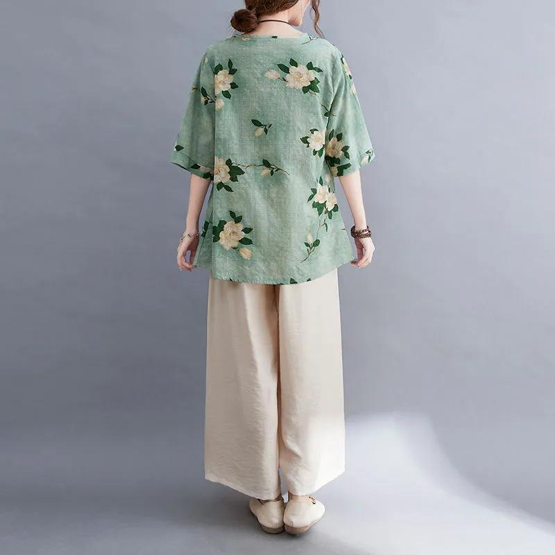 Брючный костюм женский хлопковый льняной повседневный тонкий топ с коротким рукавом удобные брюки комплект из двух предметов