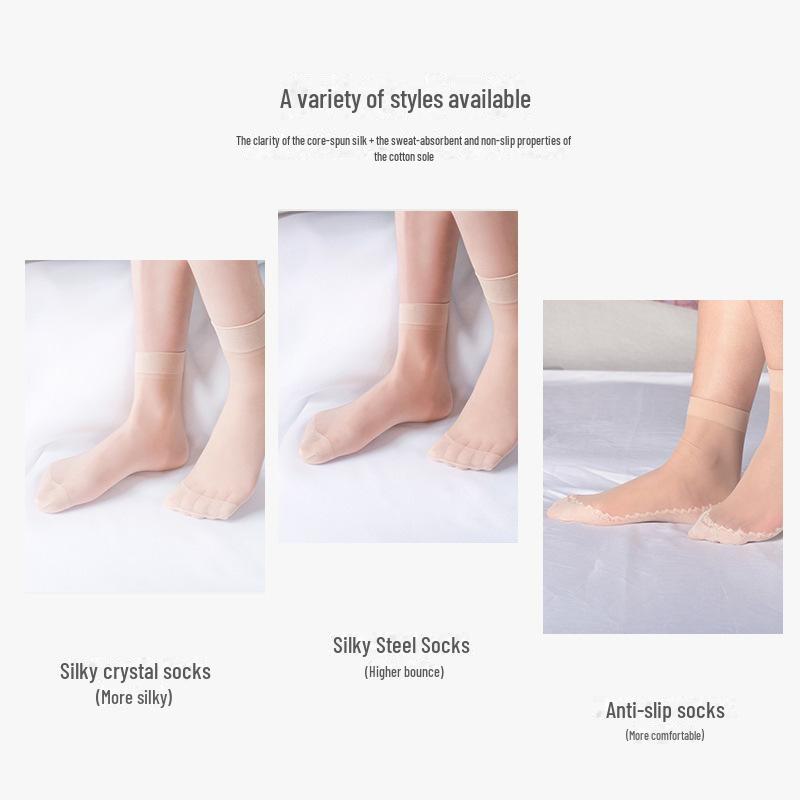 Нескользящие ультратонкие короткие чулки телесного цвета, 10 пар прозрачных, износостойких, нескользящих чулок телесного цвета из кристаллической стали.