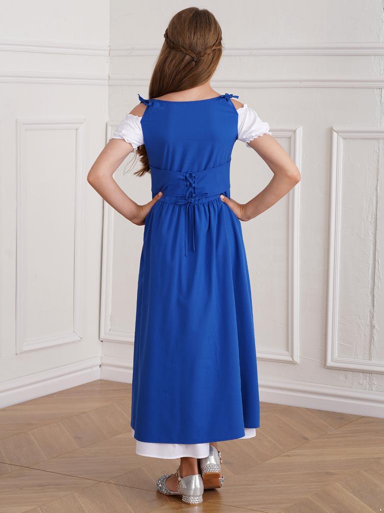 Костюм для девочек в стиле средневекового ренессанса, ролевая игра в ведьму, детское платье с высокой талией и оборками, маскарадный костюм на Хэллоуин