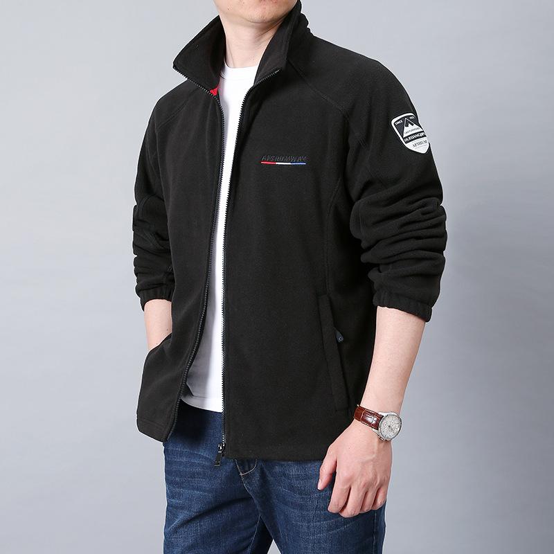 Весна и осень Новая мужская теплая толстая флисовая куртка без капюшона свободная куртка