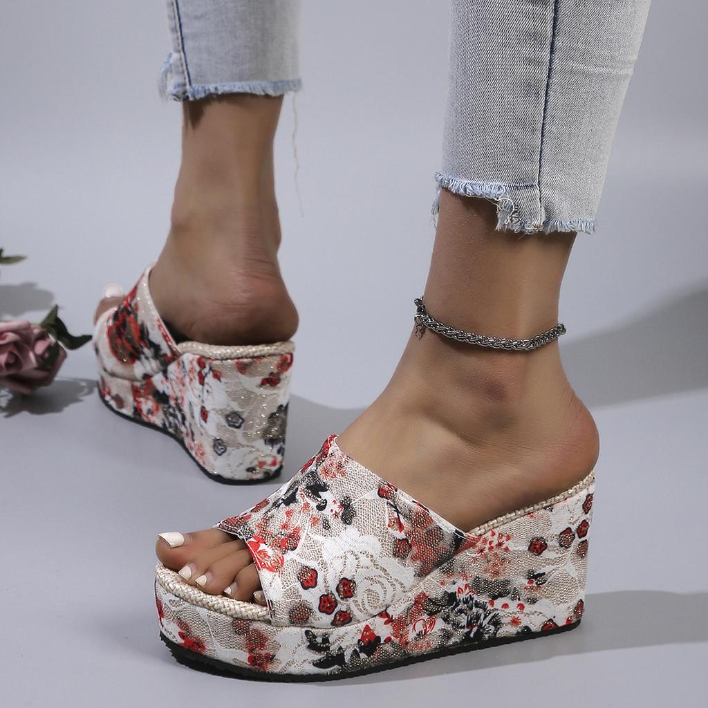 Женская обувь, модная обувь, повседневные шлепанцы, летние винтажные шлепанцы с цветочным принтом и открытым носком