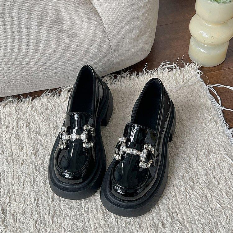 Черные маленькие кожаные туфли женские летние туфли Hundred Matching Shoes толстые туфли Lefou французские туфли на плоской подошве