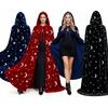 Halloween Wizard Witch Cloak Hooded Velvet Long Cape With Star Moon Print Renaissance Medieval Fancy Dress Costume Women Outfits