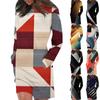 Long Sleeve Dress For Women CasuaL Printed Pullover Hip Pack Dress Sweater Dress Autumn