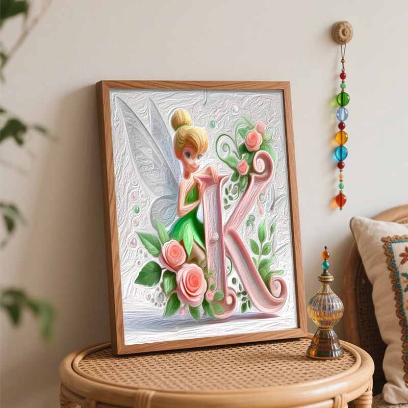 Disney Tinker Bell letter K flower digital oil painting art kit DIY handmade home decoration gift