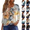 Women's T Shirt Tee Print Button 3/4 Sleeve Daily Weekend Fashion Basic Regular Top
