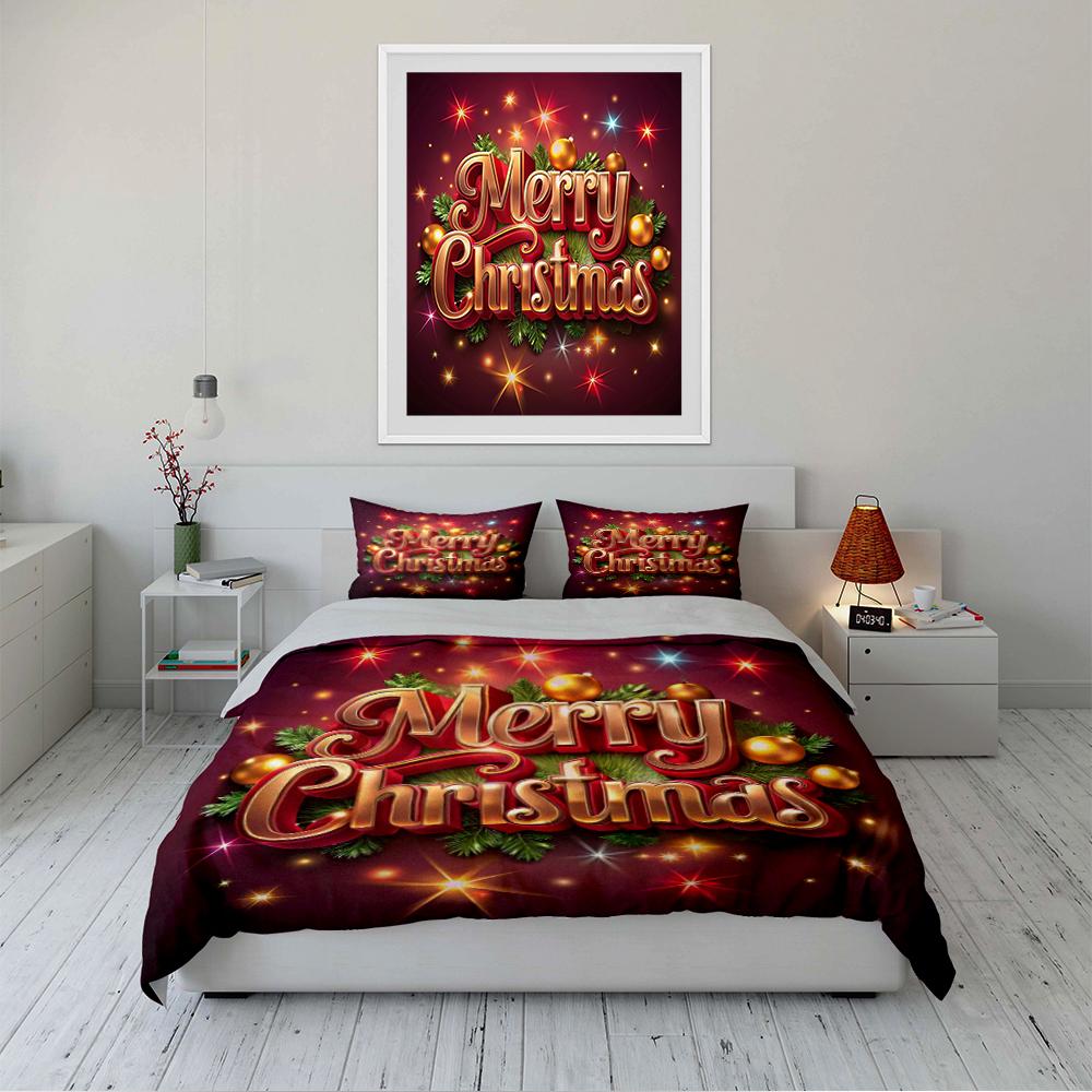 Christmas Santa Claus Holiday Bedding Set Bedding set (1 duvet cover, 2 pillowcases, duvet not included)