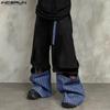 Men Spring Elastic Waist Striped Patchwork Trousers Casual Wide Leg Pants