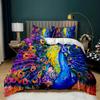 Peacock Duvet Cover Set Elegant Gorgeous Blue Feather Comforter Cover Girls Women Pink Flower Birds Animal Polyester Qulit Cover