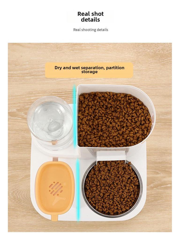 Поилка для кошек большой емкости с чашами из нержавеющей стали и керамики, разделением влажного и сухого корма и автоматической кормушкой