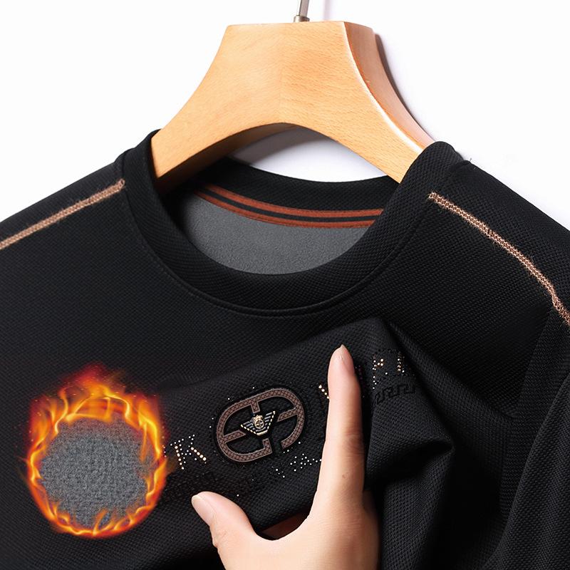 Long Sleeve Plus Fleece Thick T-shirt Autumn and Winter New Simple Casual All Matching Undershirt Hoodie Men