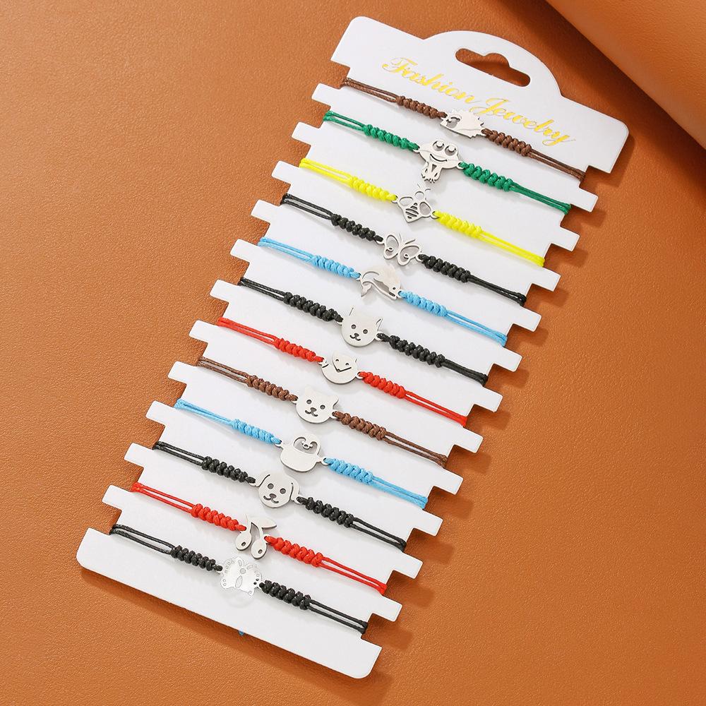 11-Pack Color Woven Bracelet Combination Cartoon Stainless Steel Small Animal Accessories Jewelry
