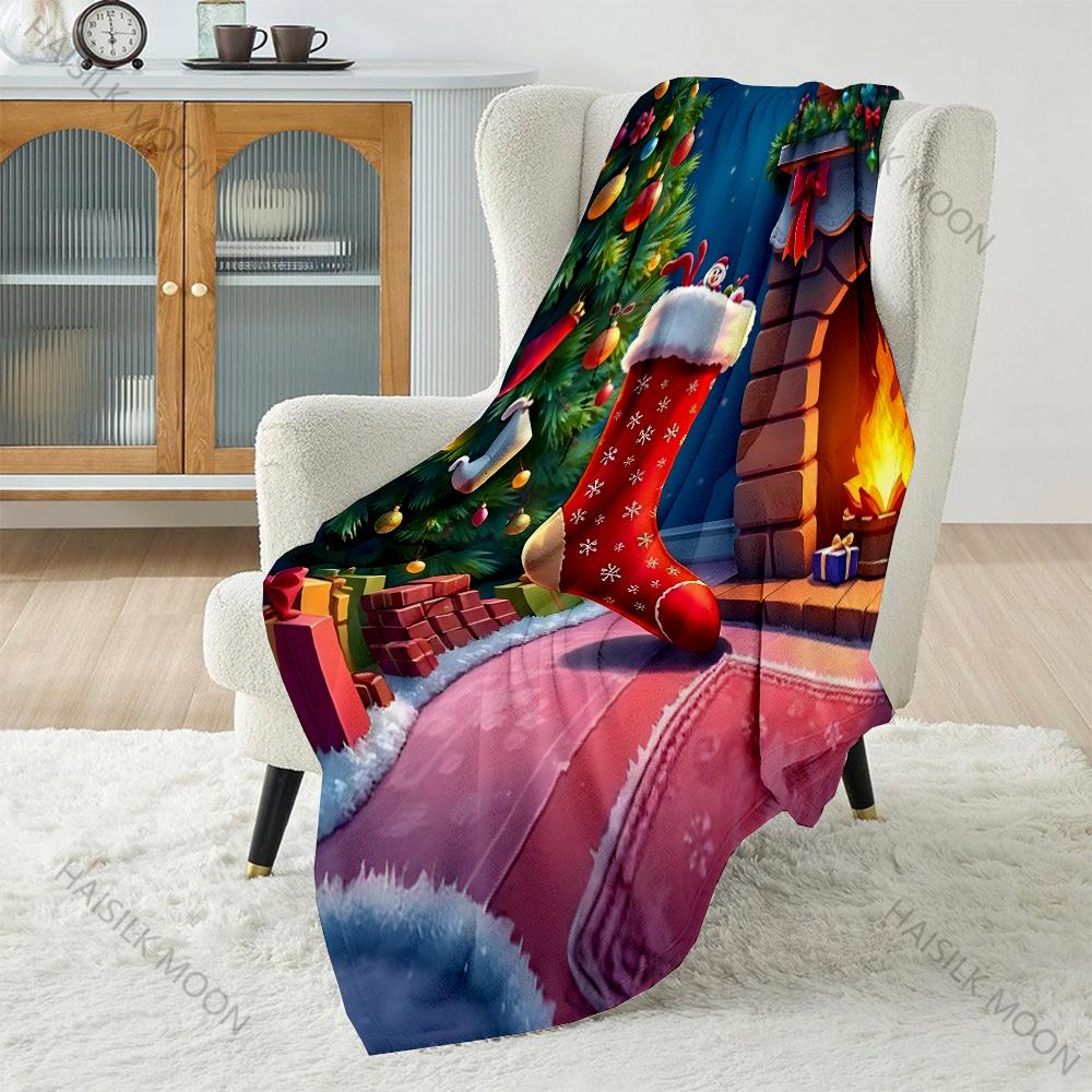 Christmas Stockings and Festive Decor Pattern Blanket Flannel Material Soft Warm for All Seasons Home Outdoor Camping Picnics RV