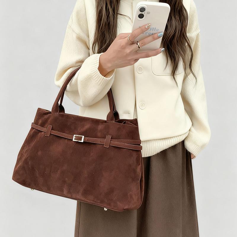 Женская вместительная винтажная сумка-тоут - Элегантная коричневая, Жесткая застежка-кнопка, Прочные ручки для работы, путешествий, повседневного использования
