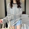 Oversize Sunscreen Blouse Women Summer Thin Korean Striped Long Sleeve Casual Basics Loose Pullover O-neck Sweet Tops Female