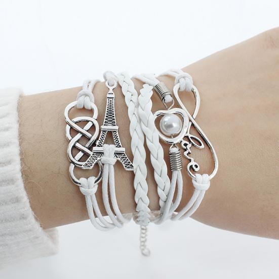 Женский браслет из 8 слов с символом плетеного многослойного сердца с башнями из искусственного жемчуга