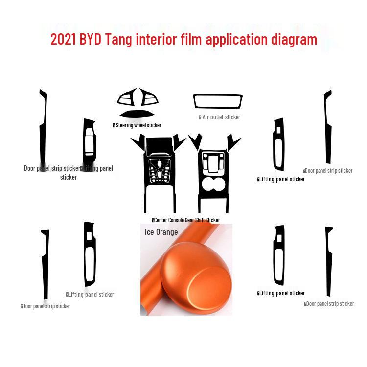 2021 BYD Tang Carbon Fiber Interior Stickers for Console, Gear Lever, and Door Protection.