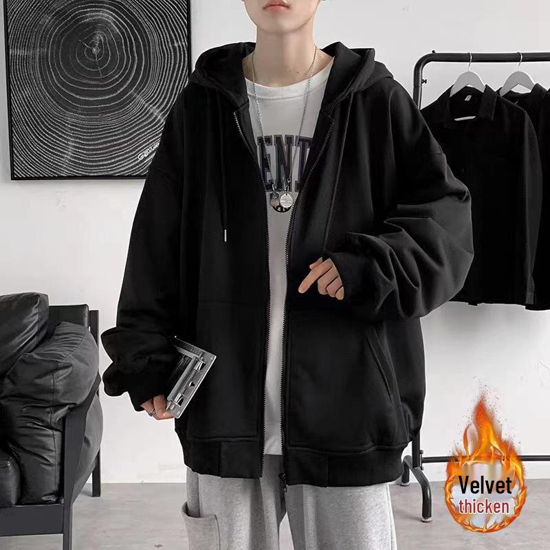 Унисекс Повседневная Спортивная Толстовка: Модная оверсайз куртка на молнии с бархатной подкладкой для осени/зимы