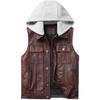 Black Vintrage Brown Genuine Cow Leather Vest Men Fashion Slim Cowhide Vests Motor Rider Leather Vest Hooded Sleeveless Jacket