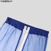 INCERUN Men Elastic Zip-up Waist Stitching Mesh Sheer Long Harem Pants Partywear