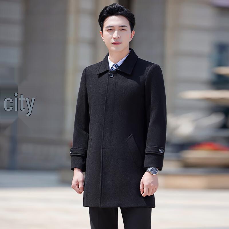 Trolman Men's Black Wool Blend Overcoat