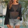 Women's Hollow Woven Short Loose Flared Sleeve Beach Smock Top