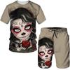 Летние комплекты одежды из 2 предметов, футболка и шорты, спортивный костюм, мужская уличная одежда больших размеров из ткани, винтажные мужские комплекты с 3D принтом в готическом стиле с черепом