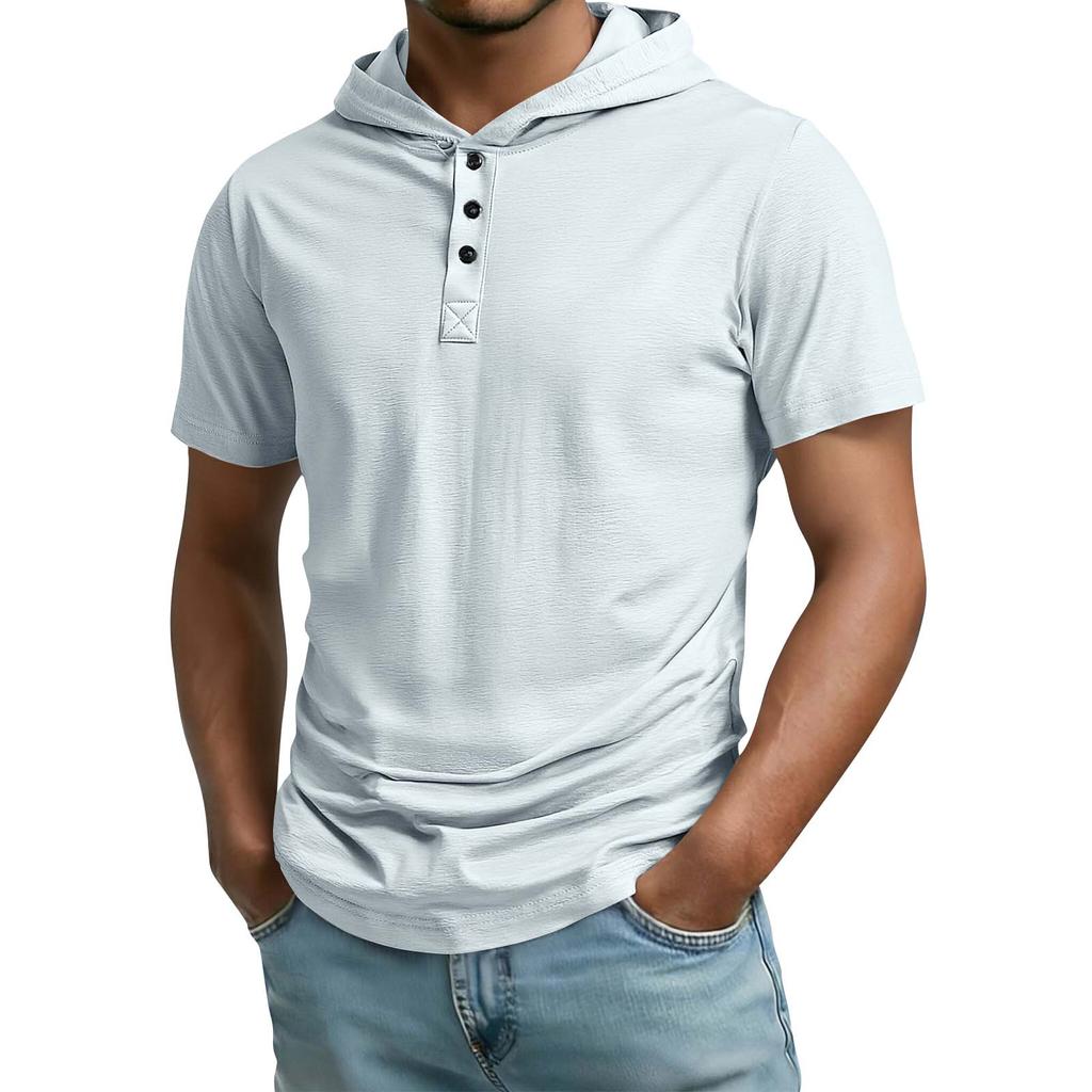 Men's Hooded Single Breasted Top, Men's Casual Comfortable Short-Sleeve Top