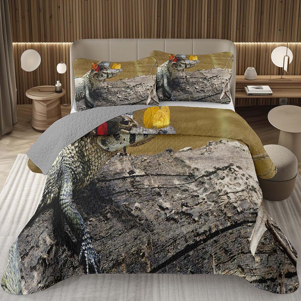 Подростковый крокодиловый плед с узором аллигатора, стеганый комплект постельного белья размера фулл/квин с дикими животными для детей, мальчиков, девочек