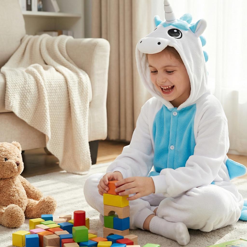 Piżama Onesie Kigurumi Kostium Przebranie Biały Jednorożec Dzieci 125-135Cm