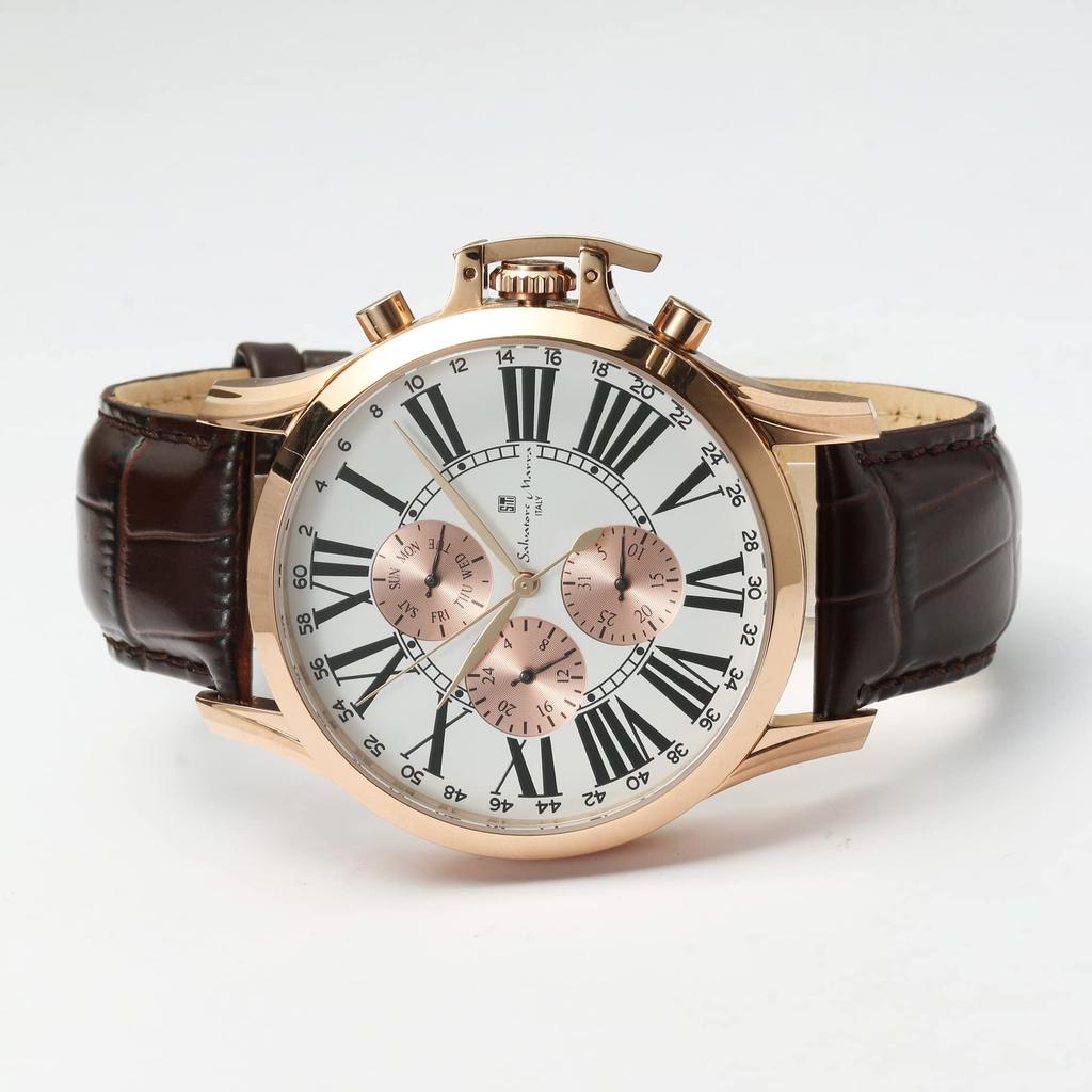 Salvatore Marra Quartz Watch Casual Business Analog Leather Strap Pink Gold with Cloth PGWH Men's
