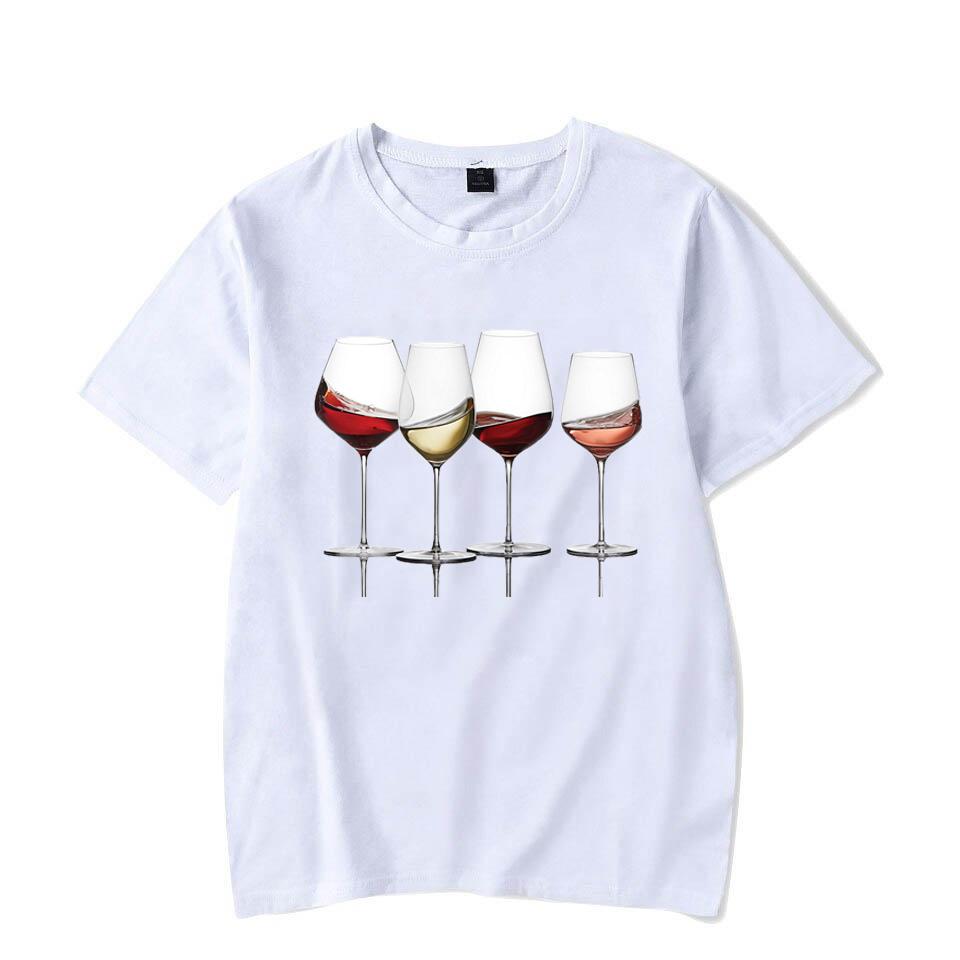 Футболки с винным принтом для женщин, летние повседневные футболки с круглым вырезом, футболки с короткими рукавами, модная футболка