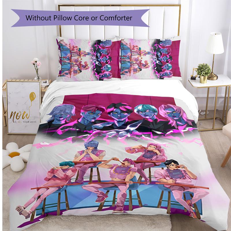 Kpop Demon Hunters Pattern Printed 3PCS Bedding Set, Soft Skin-Friendly Washable Duvet Cover & Pillowcases Set