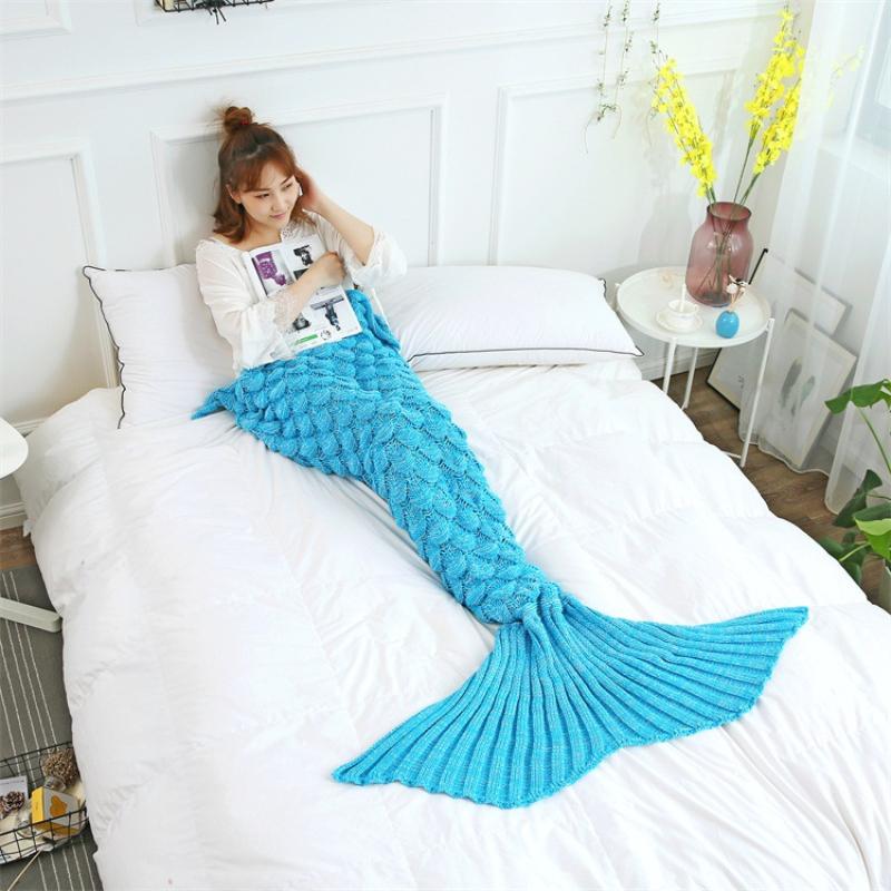 Summer Breathable Knitted Nap Blanket Soft and Comfortable Mermaid Blanket Sofa Blanket Family, Ladies, Children, Camping, Photography, Sleeping Bag