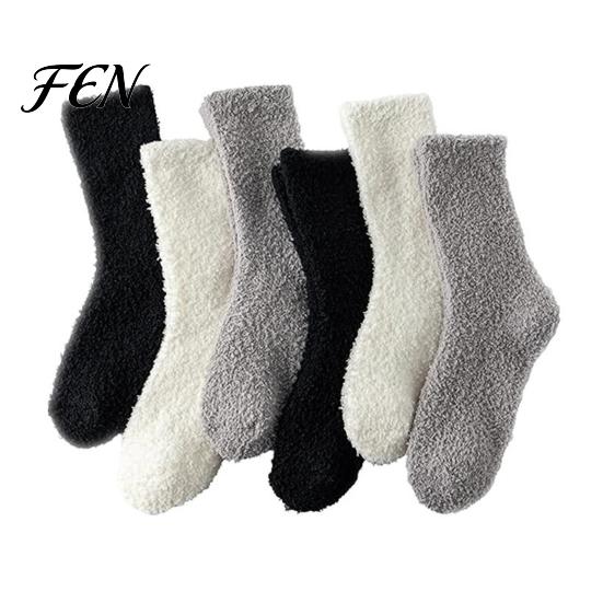 Thickened Velvet Slipper Socks 6 Pairs Plush for Men, Winter Solid Color Fuzzy Socks, Warm Thermal Sleeping Cold Feet Slippers Soft Breathable