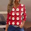 Женская футболка с рождественским принтом, на пуговицах, рукав 3/4, повседневная мода на выходные, базовый топ с V-образным вырезом