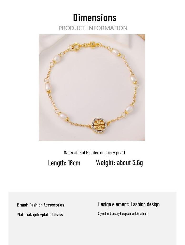 Браслет с логотипом Double T и паве из жемчуга - Латунь, Позолоченный, Легкая роскошь