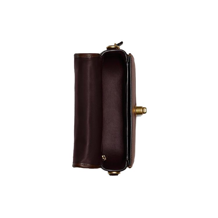 Coach Dinky 18 Классическая сумка через плечо с цепочкой и поворотной застежкой, Монограмма, Холст и Кожа, Маленькая женская сумка через плечо, Кофейно-коричневая C5281-B4S0M
