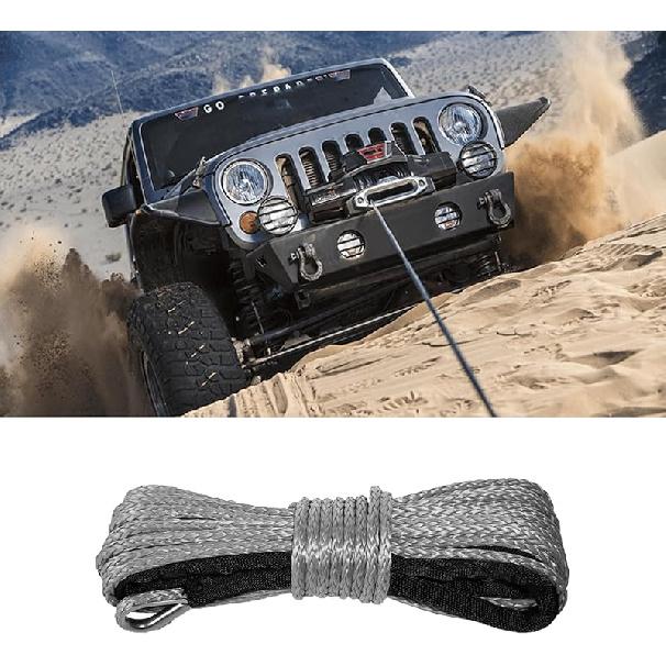 1/4'' X 50 Ft Car Synthetic Winch Rope Kit, 10,000LBs Winch Cable Line With Protecting Sleeve And Thimble, Universal Car Accessories For ATV UTV