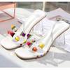 Summer Women 8cm High Heels Slides Transparent Chunky Low Clear Heels Rivets Slippers Stripper Elegant Studded Mules Shoes