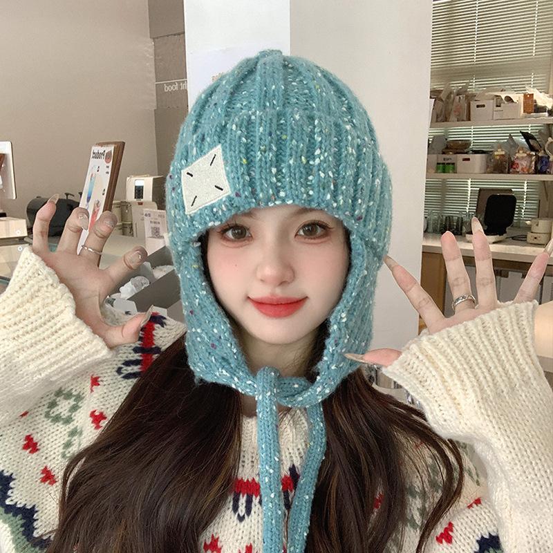 Warm Autumn Winter Women Thicken Ear Protector Hat Cold Outdoor Knitted Cap Sweet Cute Colorfully Hats
