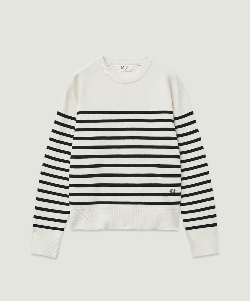 LMOOD Marine Wool Cotton Striped Pullover Knit Off-White