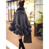 Women 2 Circle Faux Rabbit Fur Cape Poncho Winter Loose Warm Shawl Outerwear Cashmere Cloak Overcoat