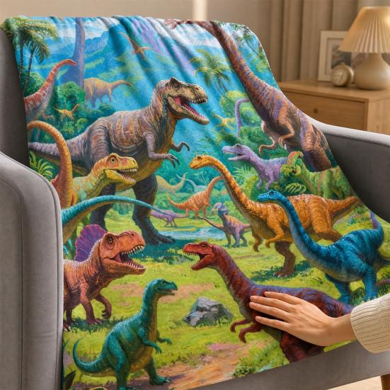 Dinosaur Blanket for Kids, Soft Flannel Throw Blanket with Precision Seams, Double-Sided Warm Nap Blanket, Role-Play Cape Machine Washable Kids